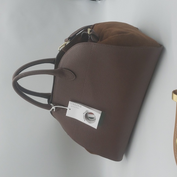 2047- Anna Paola Genuine Leather Brown Handbag Made In Italy NWT - Picture 3 of 12